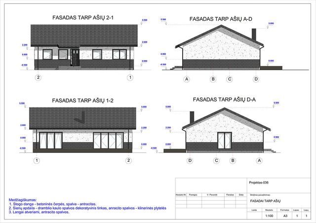 Projektų bendras plotas 100 - 150 m²