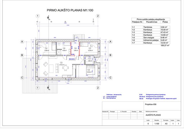 Projektų bendras plotas 100 - 150 m²