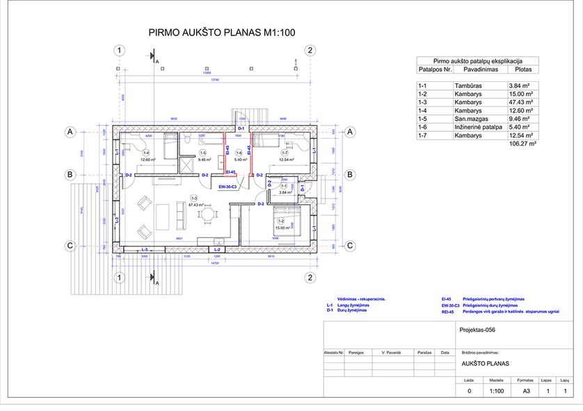 Projektų bendras plotas 100 - 150 m²