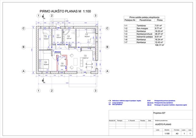 Projektų bendras plotas 100 - 150 m²