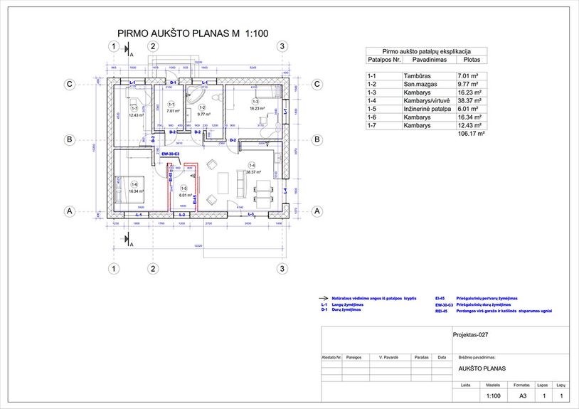 Projektų bendras plotas 100 - 150 m²