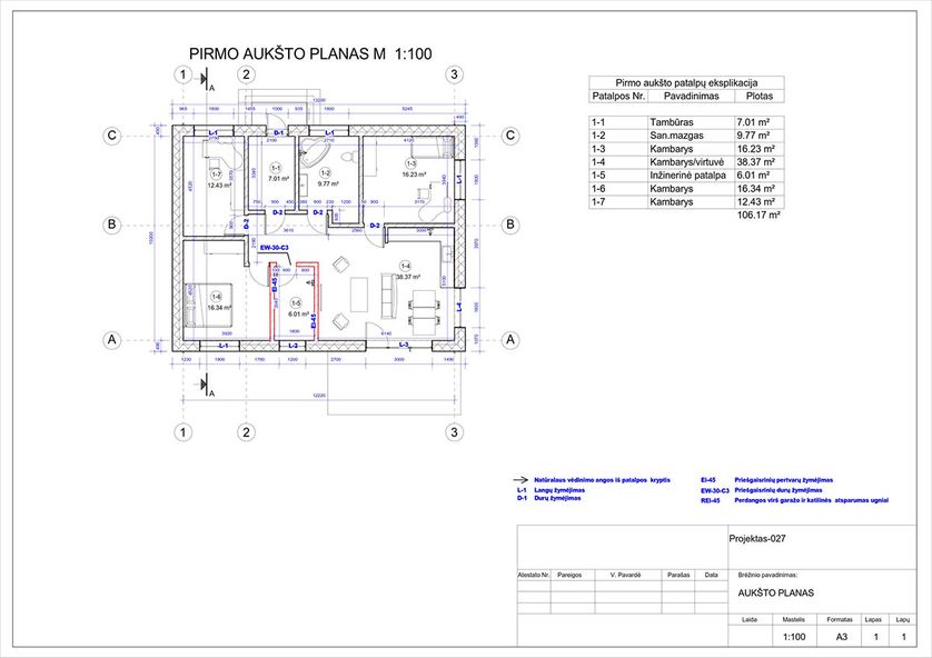 Projektų bendras plotas 100 - 150 m²