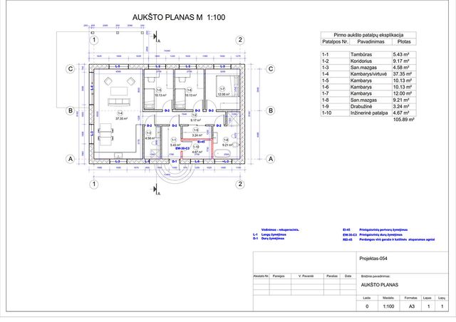 Projektų bendras plotas 100 - 150 m²