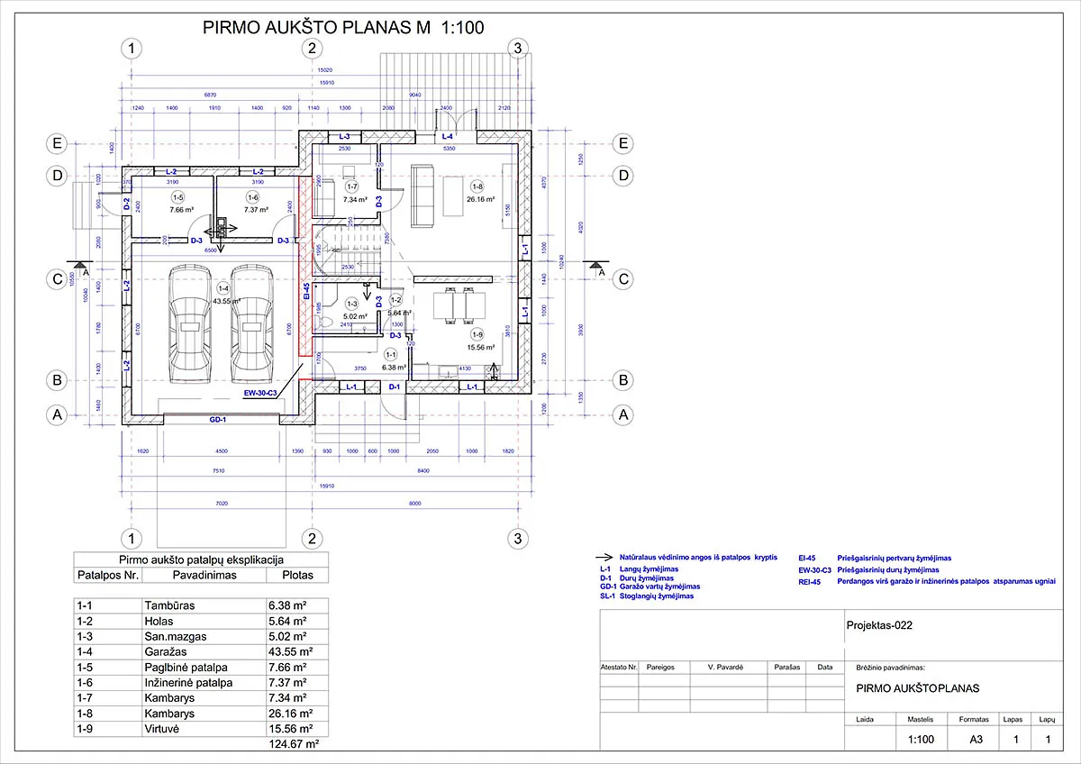 Projektų bendras plotas nuo 150 m²