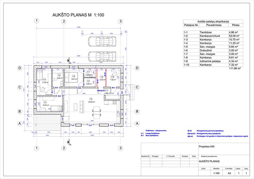 Projektų bendras plotas 100 - 150 m²