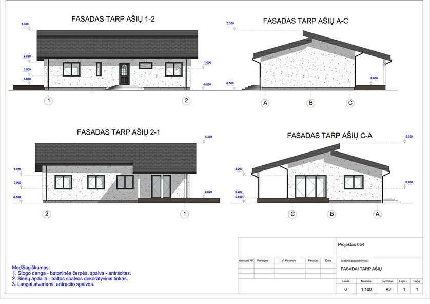 Projektų bendras plotas 100 - 150 m²