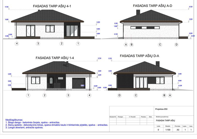 Projektų bendras plotas 100 - 150 m²