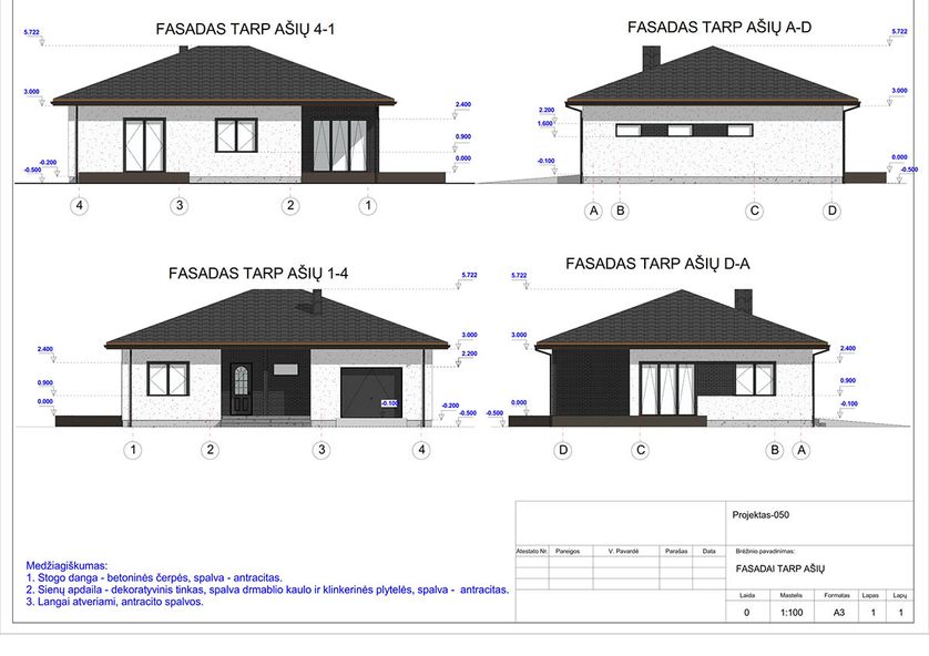 Projektų bendras plotas 100 - 150 m²