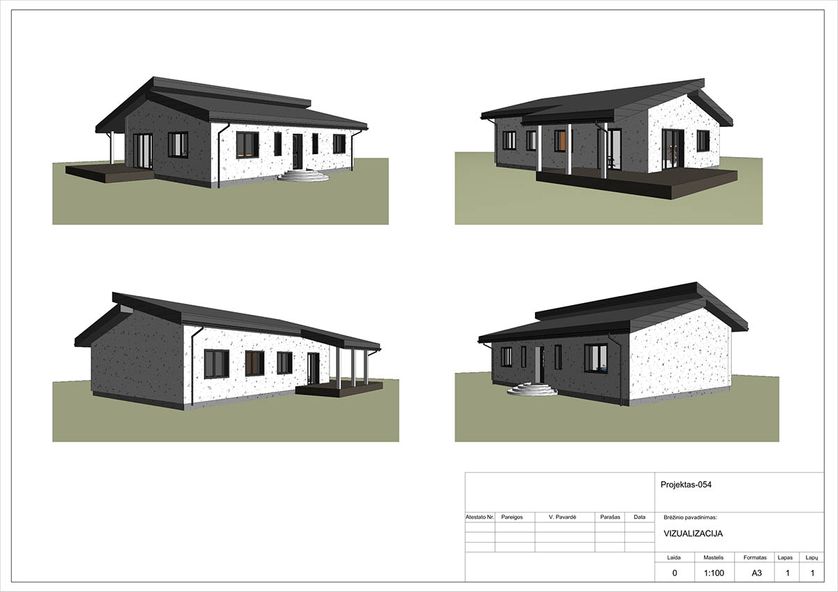 Projektų bendras plotas 100 - 150 m²