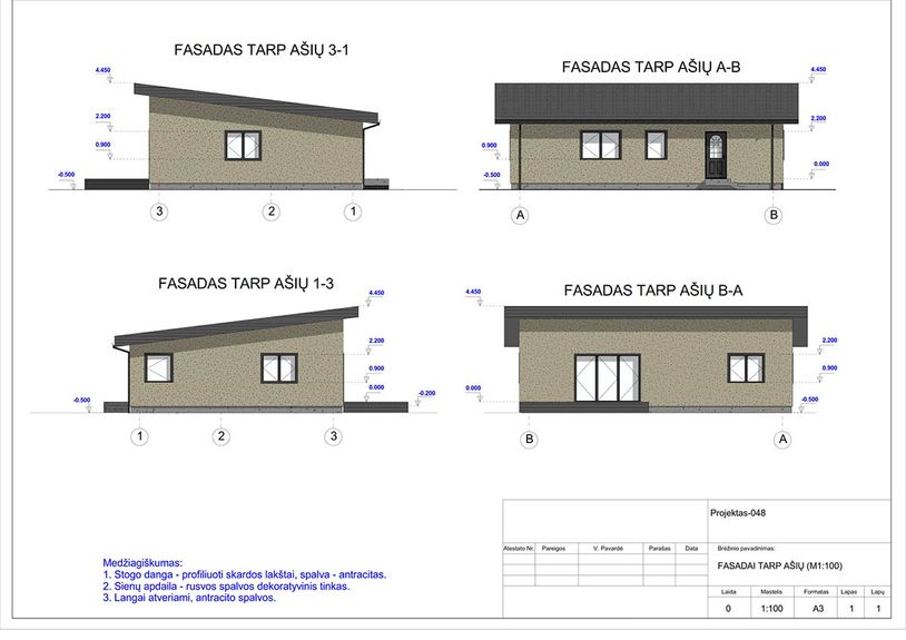 Projektų bendras plotas 100 - 150 m²