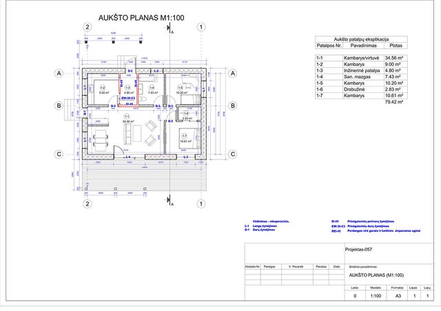 Projektų bendras plotas iki 100 m²