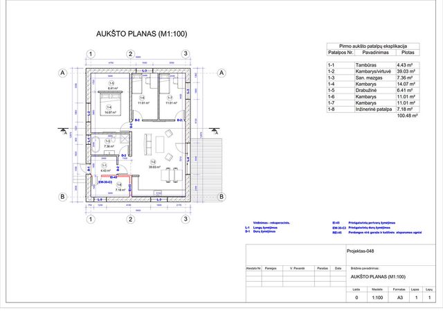 Projektų bendras plotas 100 - 150 m²