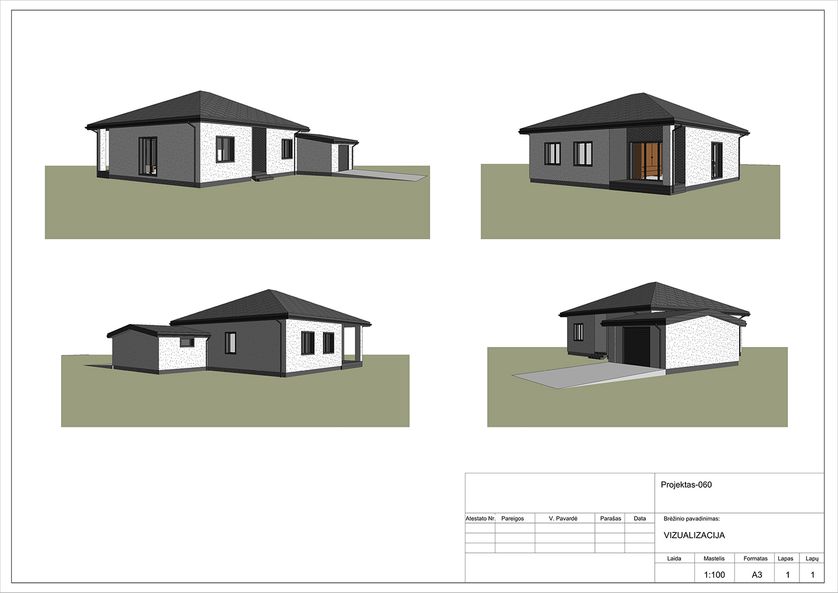 Projektų bendras plotas 100 - 150 m²