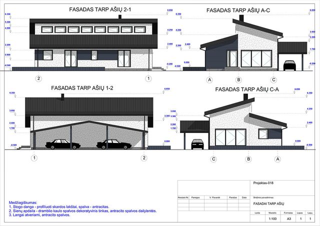 Projektų bendras plotas 100 - 150 m²