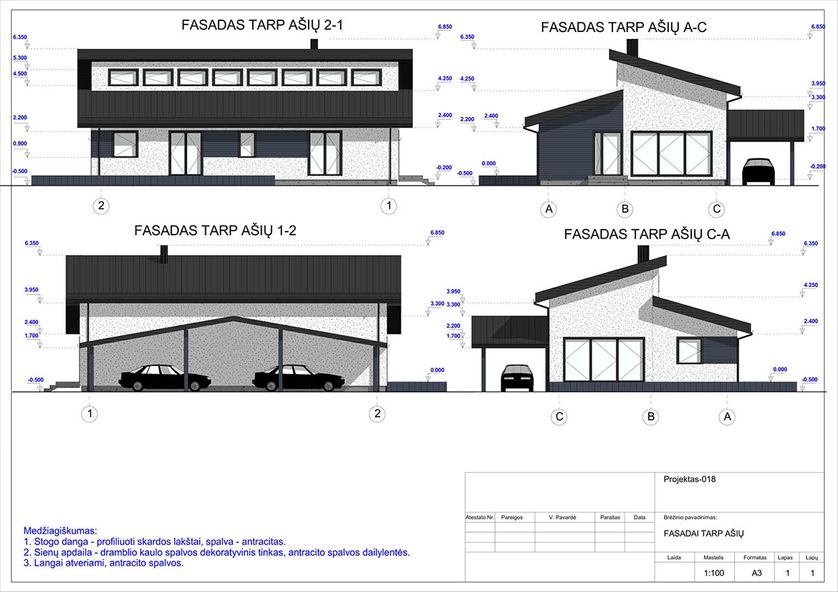 Projektų bendras plotas 100 - 150 m²