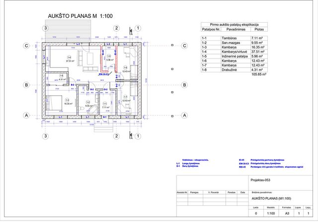 Projektų bendras plotas 100 - 150 m²