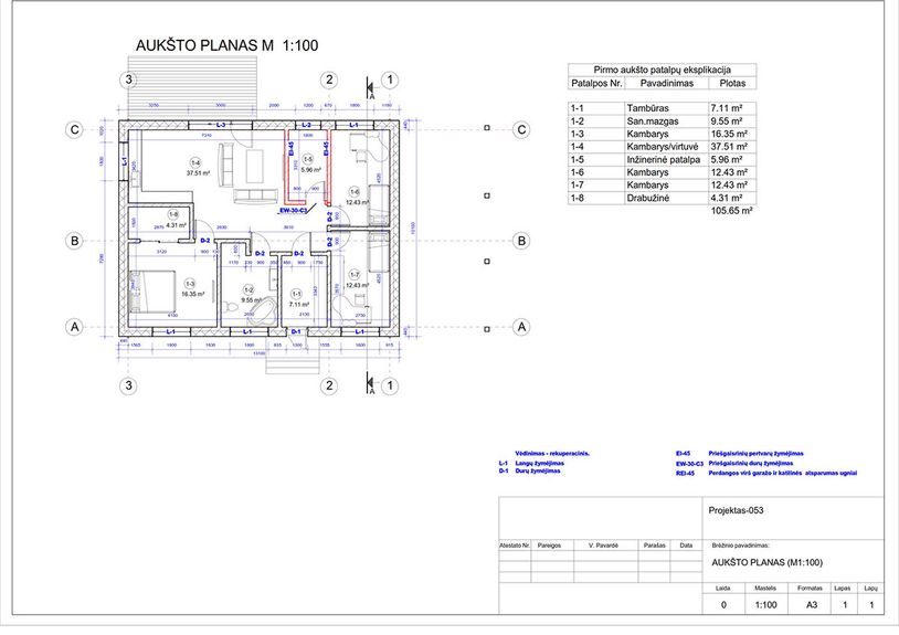 Projektų bendras plotas 100 - 150 m²