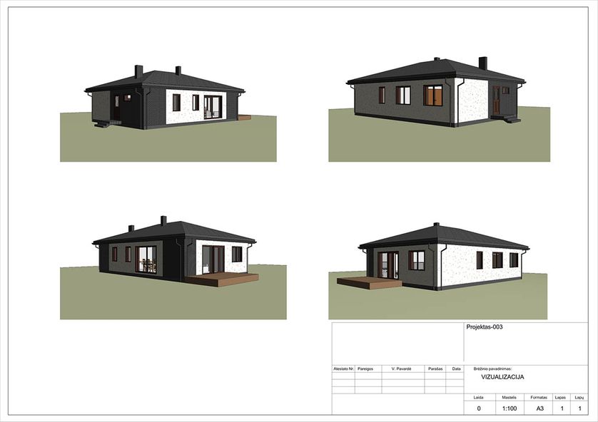 Projektų bendras plotas 100 - 150 m²