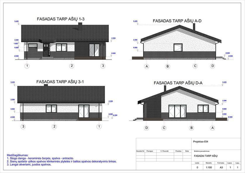 Projektų bendras plotas 100 - 150 m²
