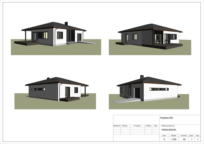 Projektų bendras plotas 100 - 150 m²