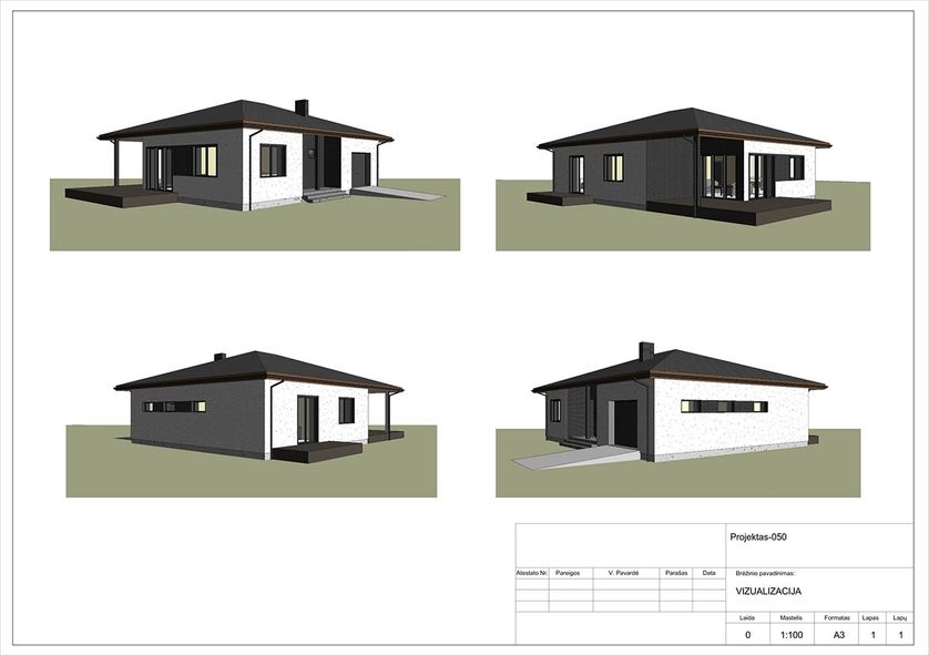 Projektų bendras plotas 100 - 150 m²