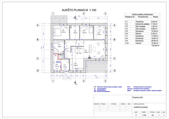 Projektų bendras plotas 100 - 150 m²