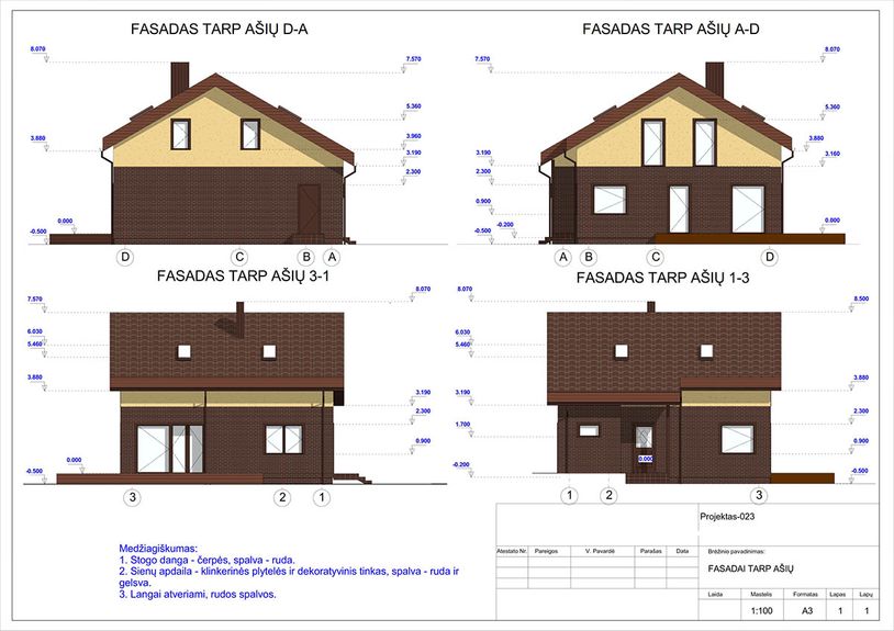 Projektų bendras plotas 100 - 150 m²