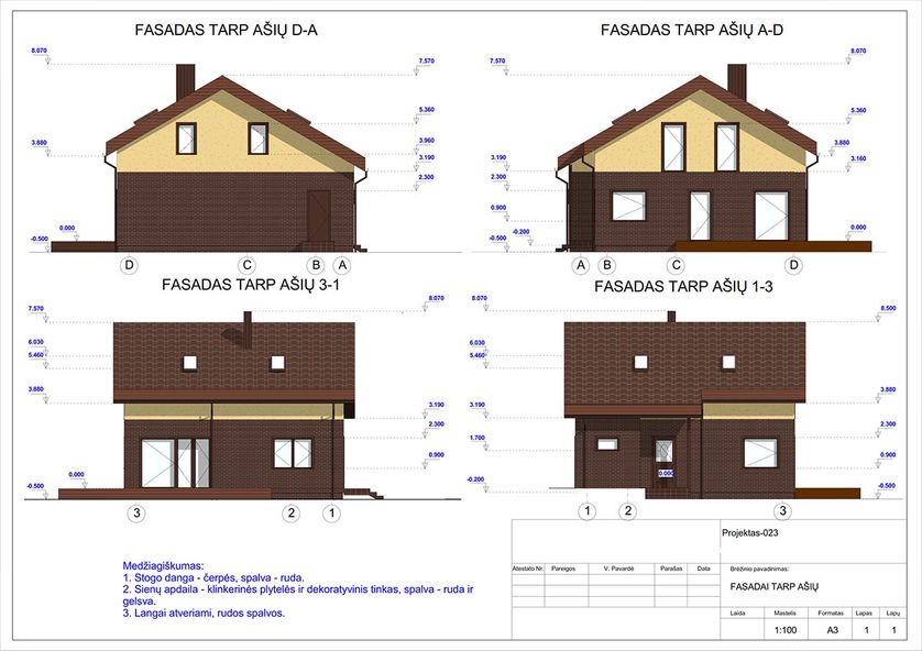 Projektų bendras plotas 100 - 150 m²