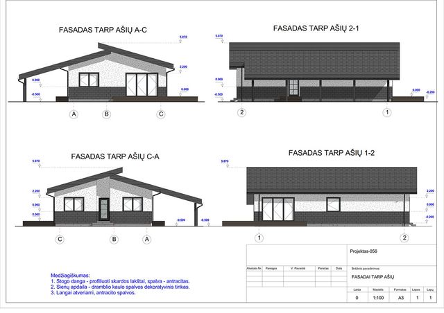 Projektų bendras plotas 100 - 150 m²