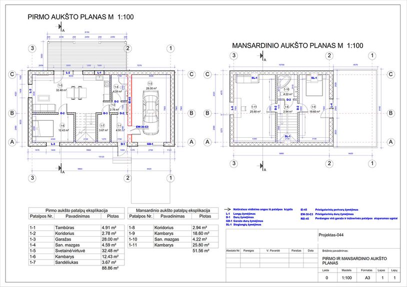 Projektų bendras plotas 100 - 150 m²