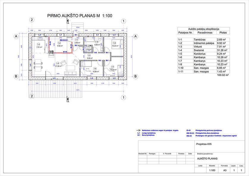Projektų bendras plotas 100 - 150 m²