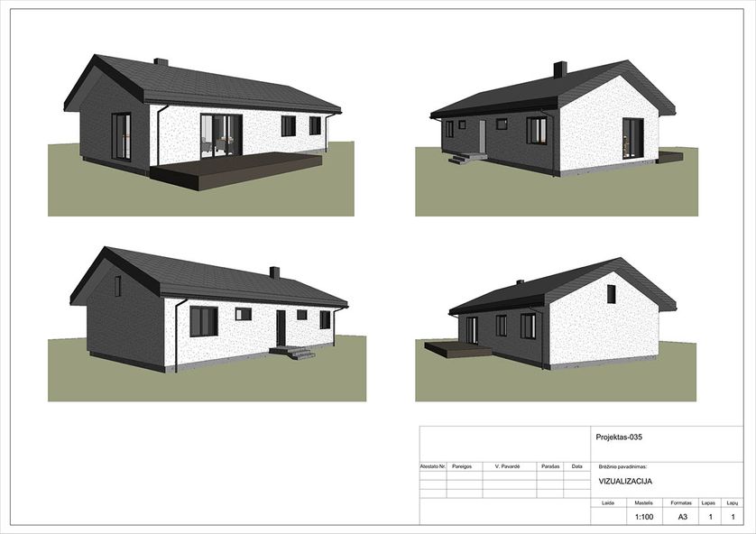 Projektų bendras plotas 100 - 150 m²