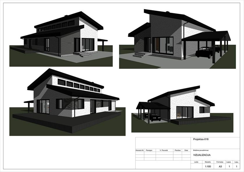 Projektų bendras plotas 100 - 150 m²