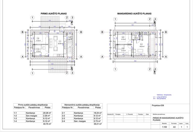 Projektų bendras plotas iki 100 m²