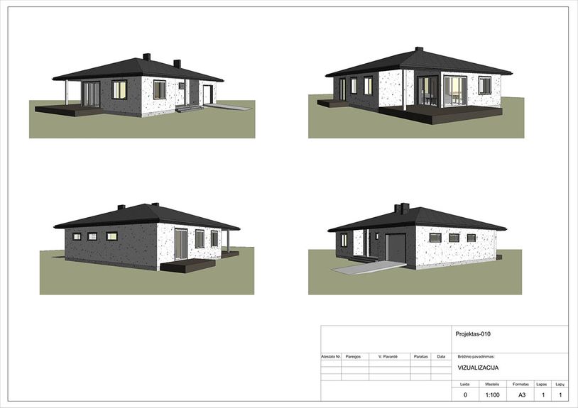 Projektų bendras plotas 100 - 150 m²