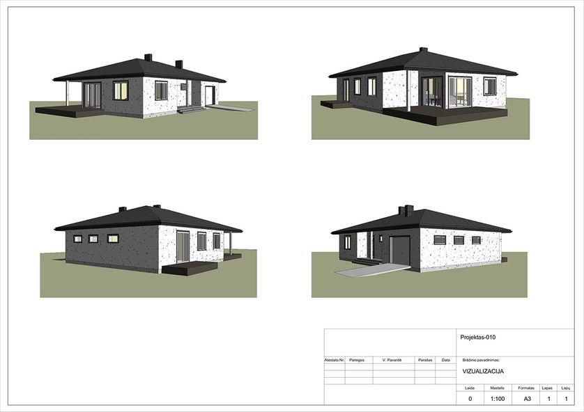 Projektų bendras plotas 100 - 150 m²