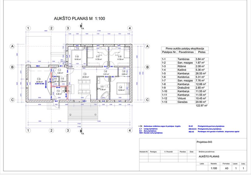 Projektų bendras plotas 100 - 150 m²