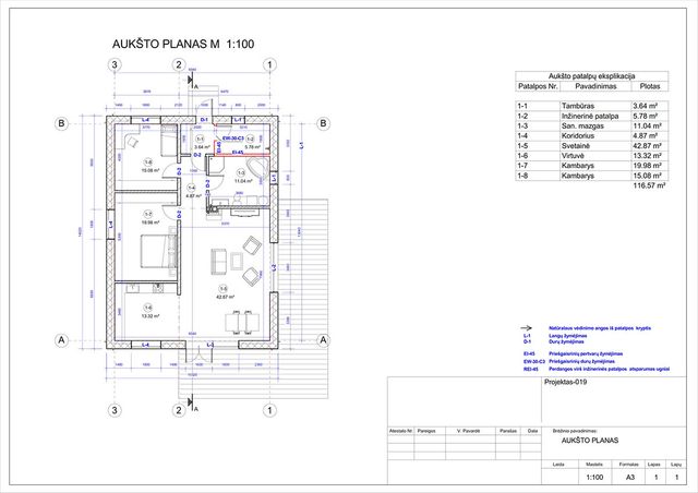 Projektų bendras plotas 100 - 150 m²