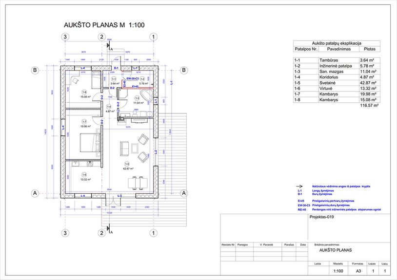 Projektų bendras plotas 100 - 150 m²