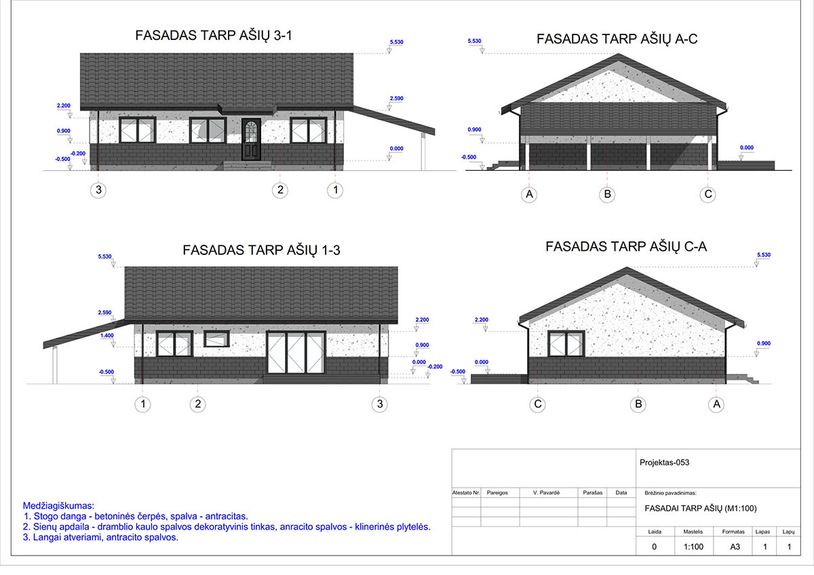 Projektų bendras plotas 100 - 150 m²