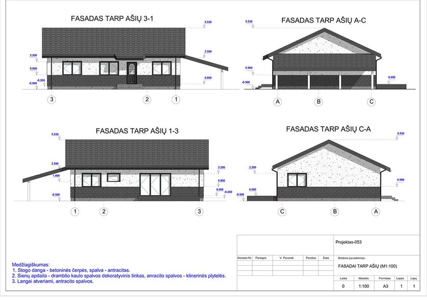 Projektų bendras plotas 100 - 150 m²