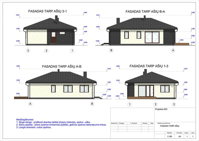 Projektų bendras plotas 100 - 150 m²