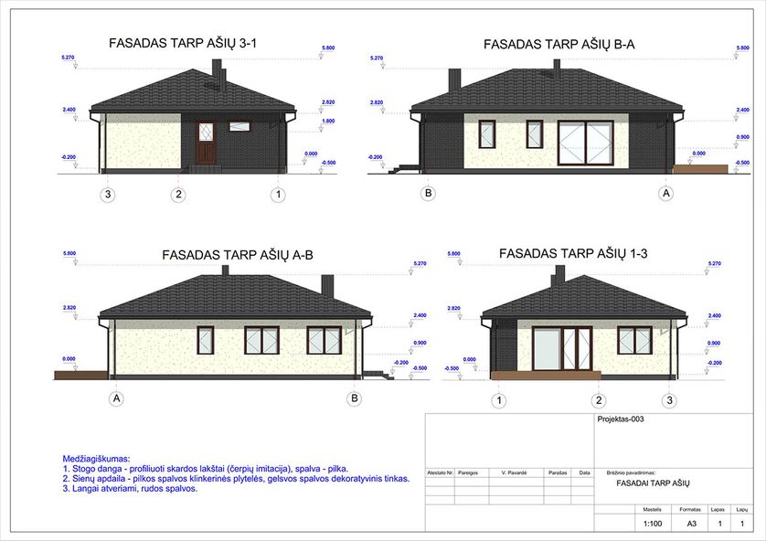 Projektų bendras plotas 100 - 150 m²