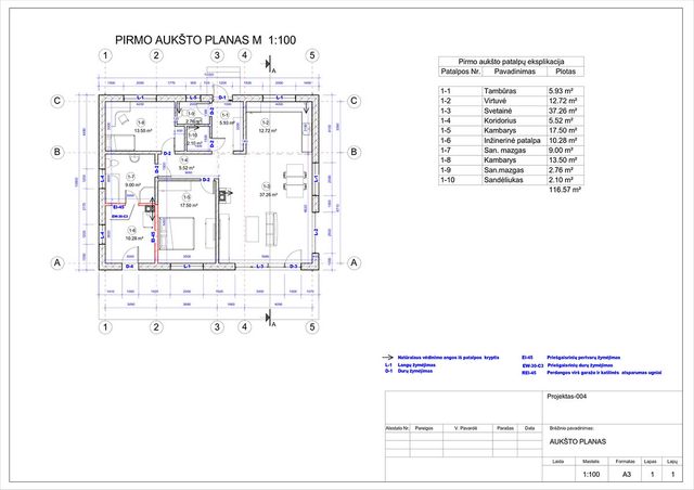 Projektų bendras plotas 100 - 150 m²
