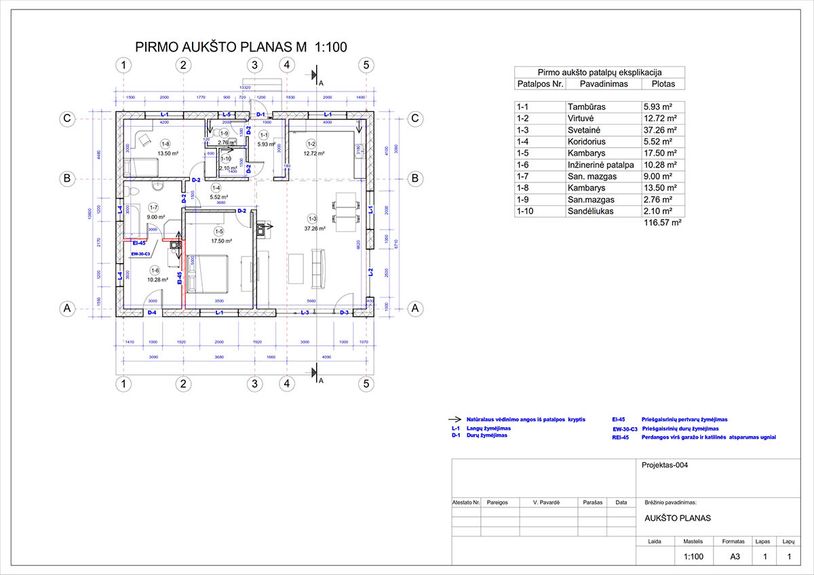 Projektų bendras plotas 100 - 150 m²