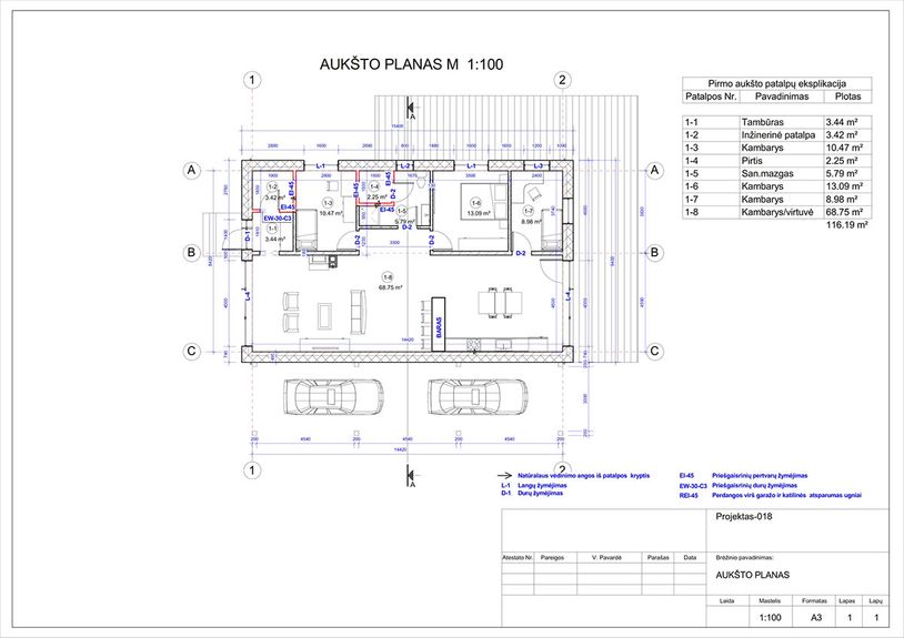 Projektų bendras plotas 100 - 150 m²