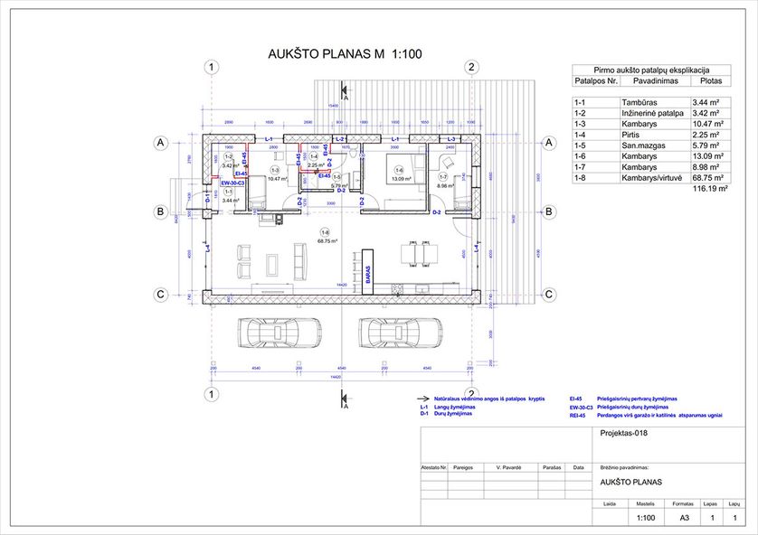 Projektų bendras plotas 100 - 150 m²