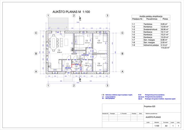 Projektų bendras plotas 100 - 150 m²