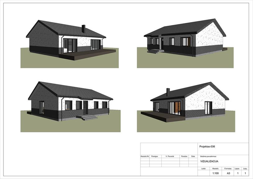 Projektų bendras plotas 100 - 150 m²