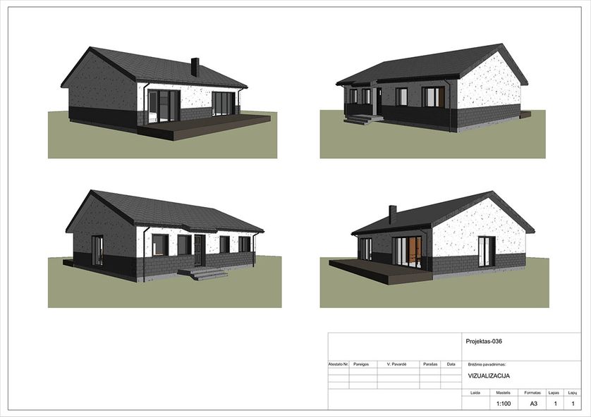 Projektų bendras plotas 100 - 150 m²